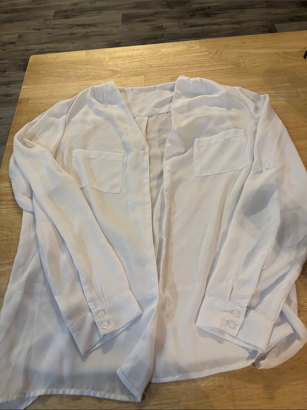 White Button-Front Long Sleeve Women’s Blouse
